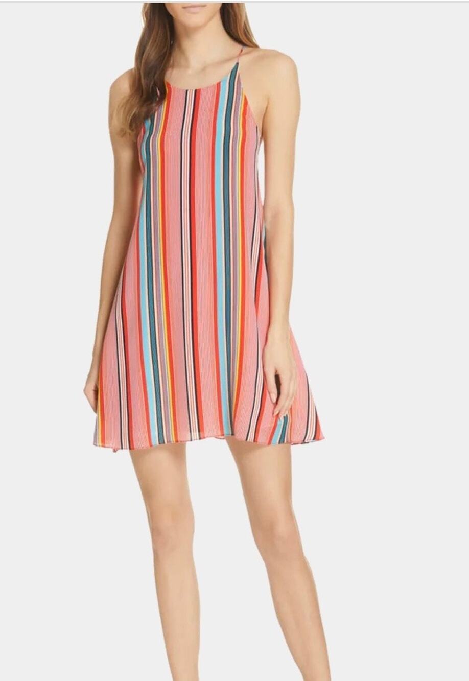 Alice + Olivia Mini Dress Kalia Red Striped Halter Tie Back Pullover